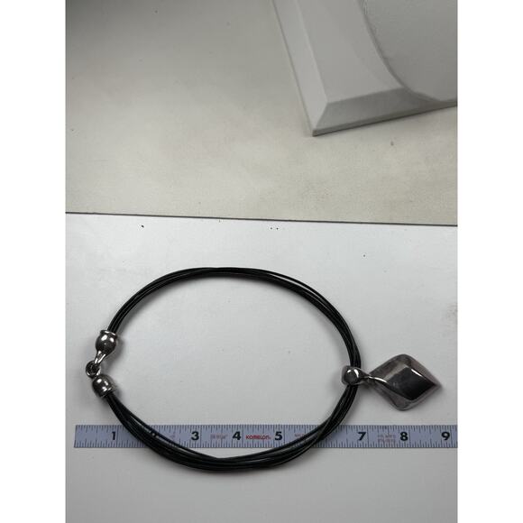 Simmon Sebbag Sterling Silver Necklace Modernist Abstract 17.5" Multi Black Cord - Picture 2 of 8